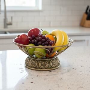 Gold Ornate Pedestal Bowl Base Fruit Bowl Table Centerpiece Vintage Decor